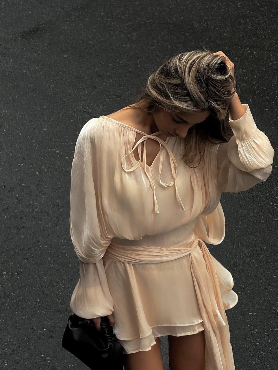 Sand color mini dress “Amora”