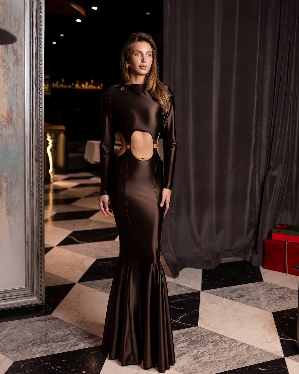 Chocolate color maxi dress “Aura”