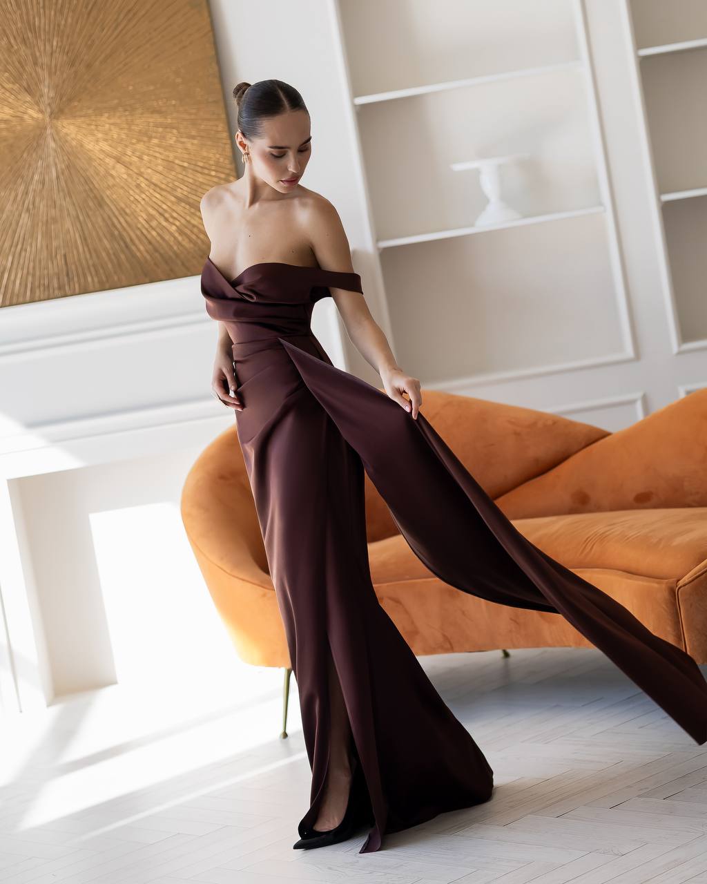 Chocolate color maxi dress “Oscata”