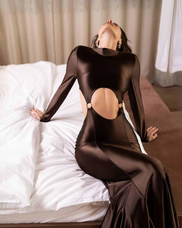 Chocolate color maxi dress “Aura”