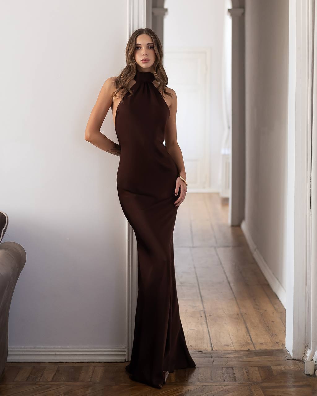 Chocolate color maxi dress “Astina”