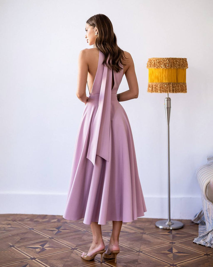 Pink midi dress "Bow tie back"