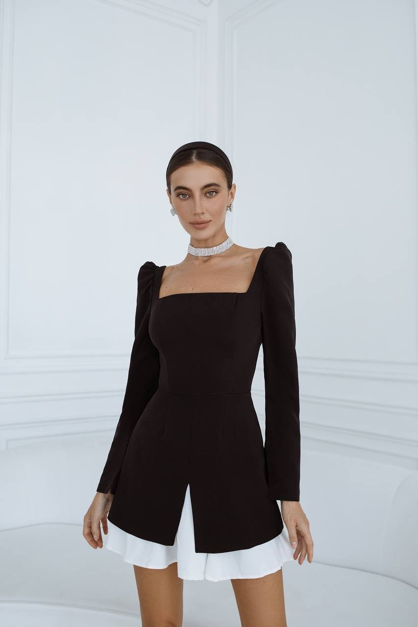 black dress with white skirt Yvette