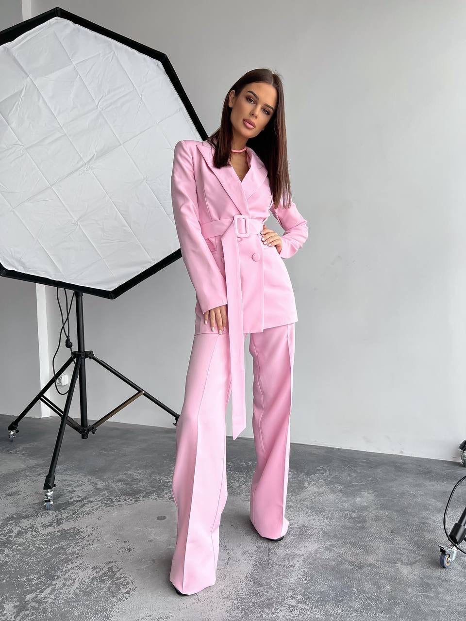 Light pink suit "Long leg belted"