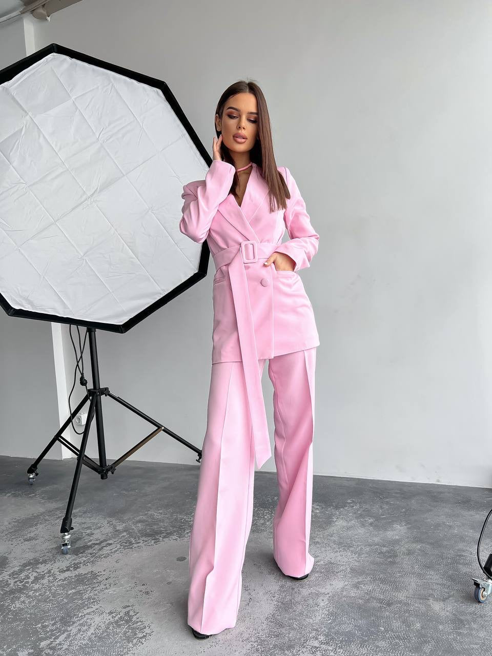 Light pink suit "Long leg belted"