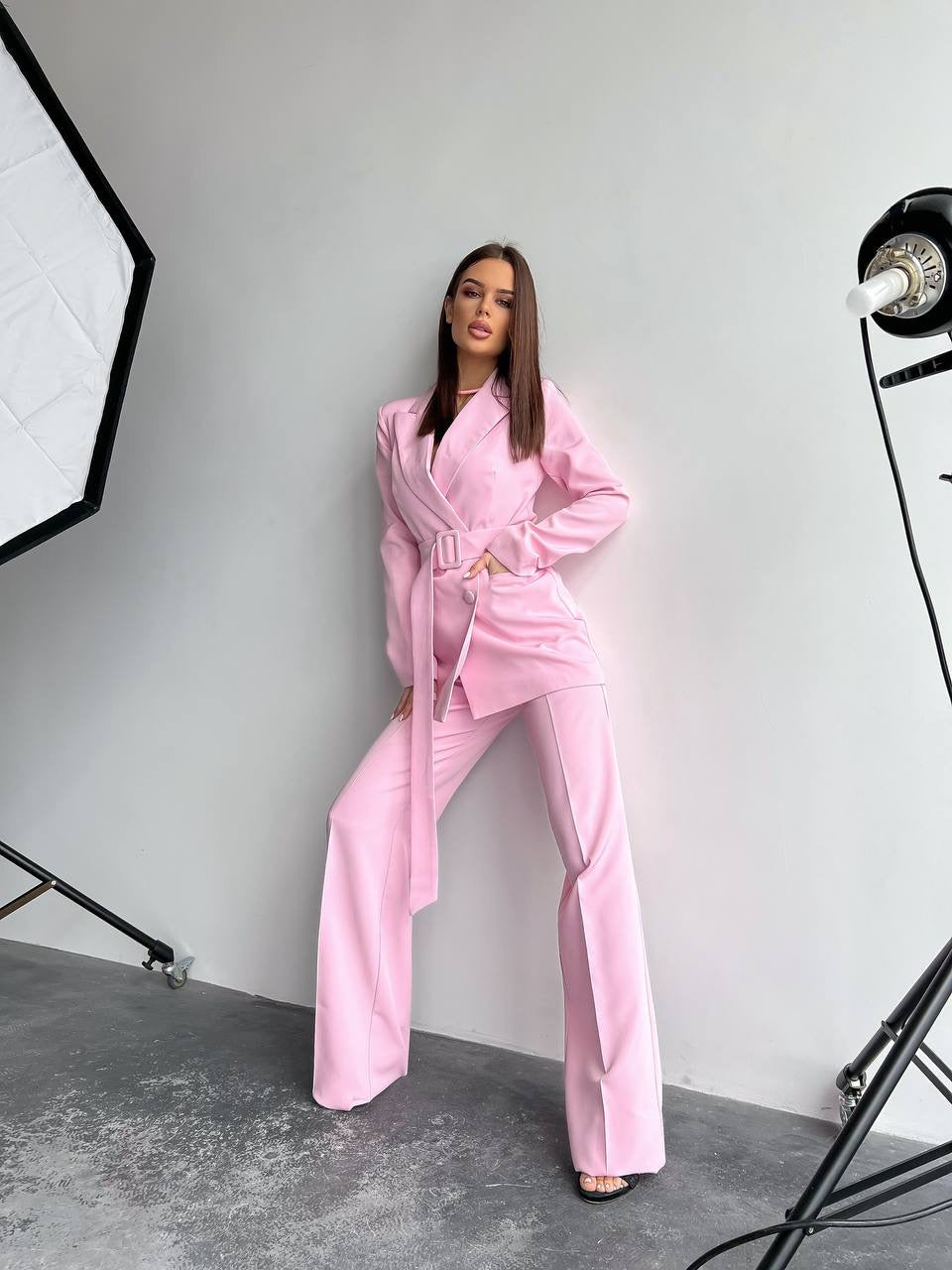 Light pink suit "Long leg belted"