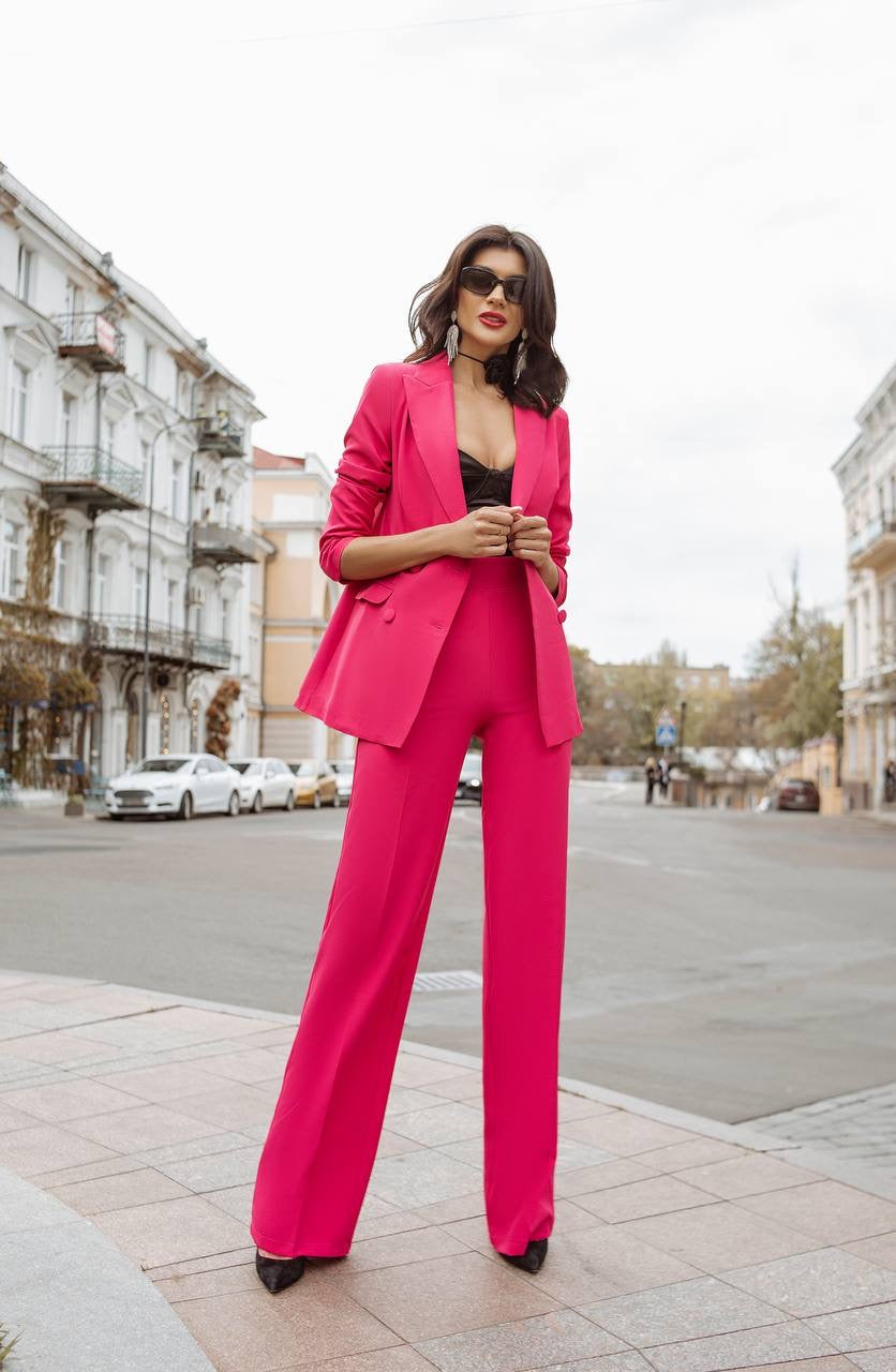 Fuschia pink suit "Long leg belted"