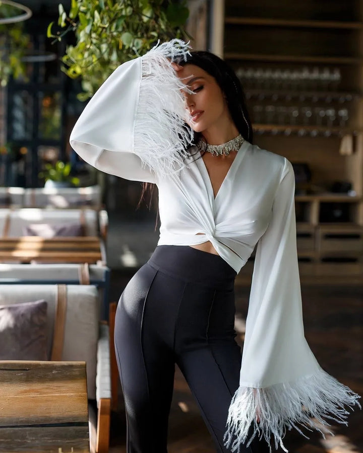 White blouse with feathers "Wrap"