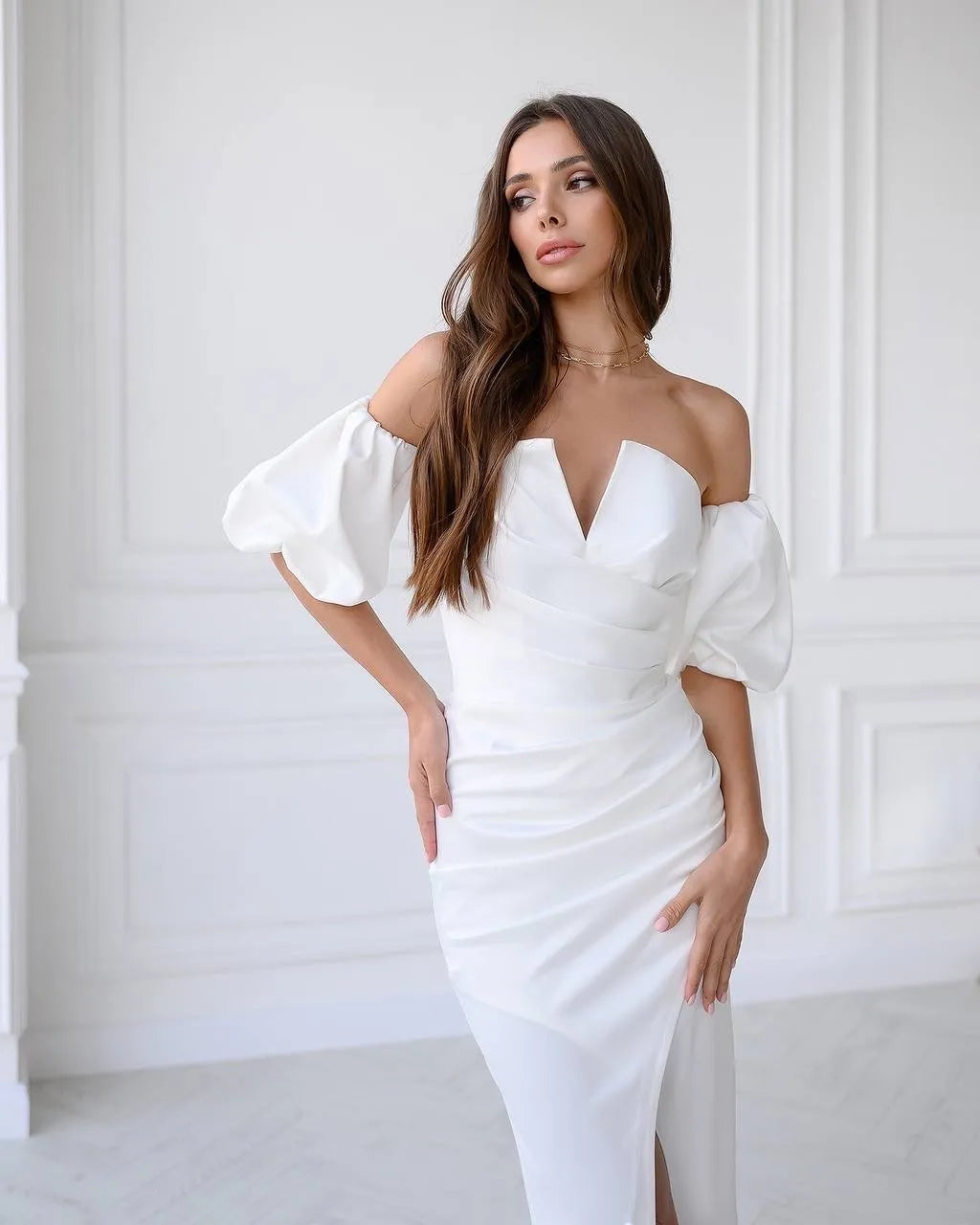 White midi dress "Crystal V"