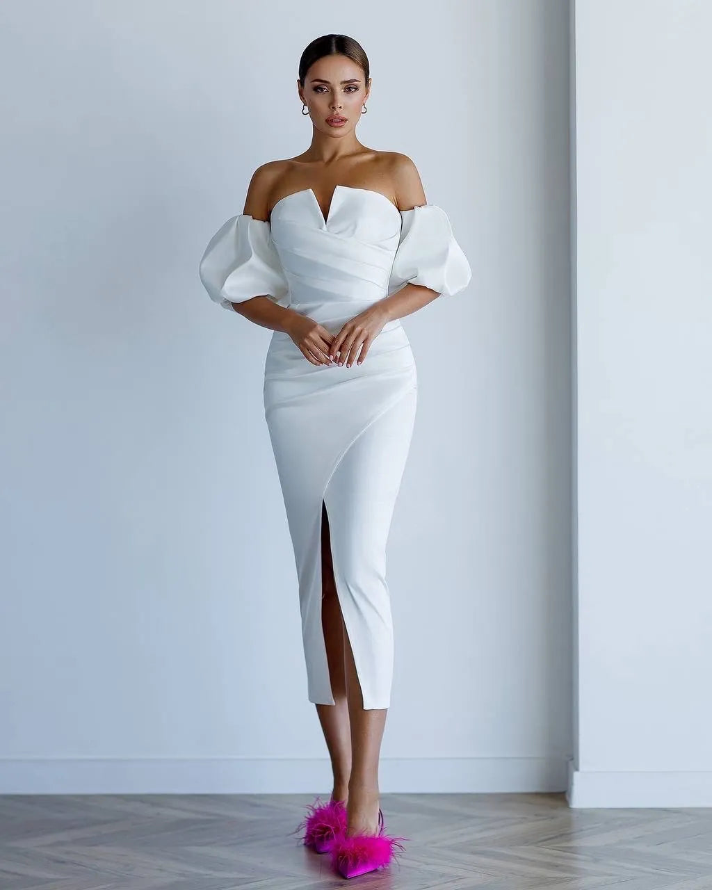 Balta midi suknelė "Crystal V"