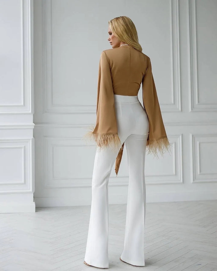 Baltos kelnės "High waist flares"