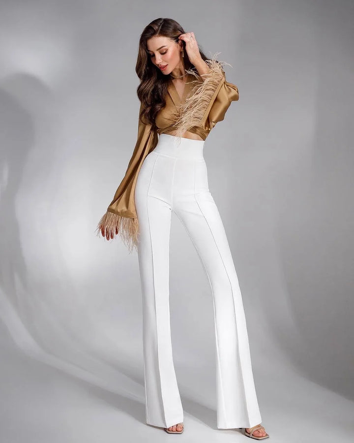 Baltos kelnės "High waist flares"