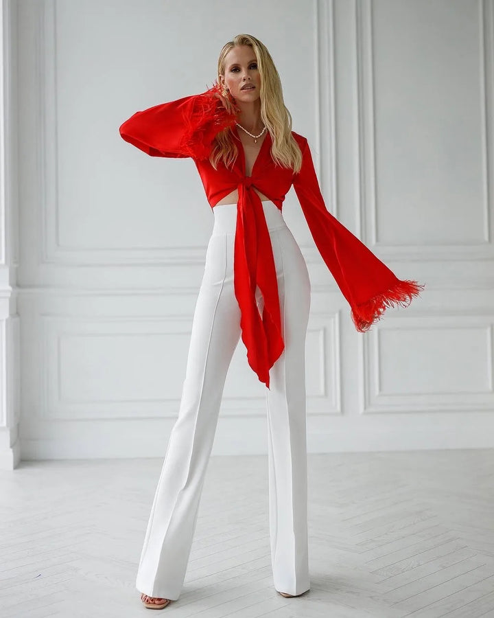 Baltos kelnės "High waist flares"