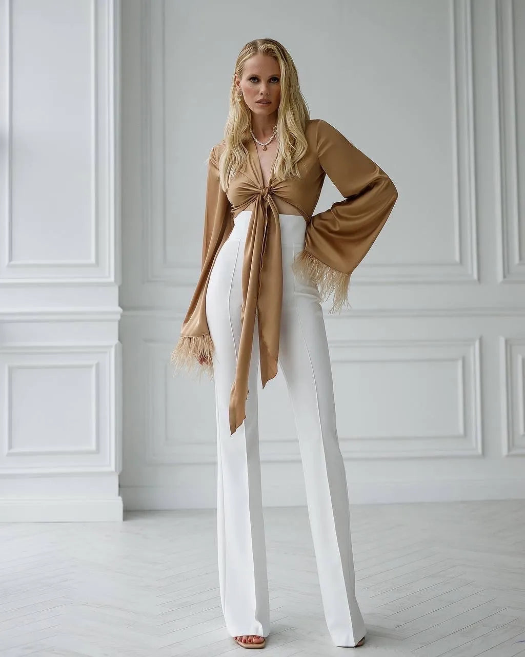 White trousers "High waist flares"