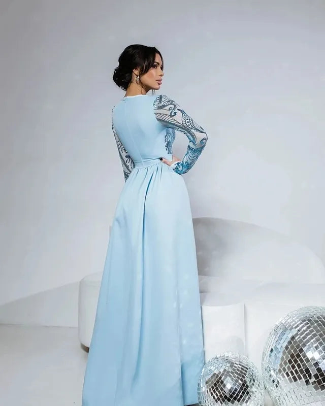 Ilga suknelė su skeltuku "Blue sequin"