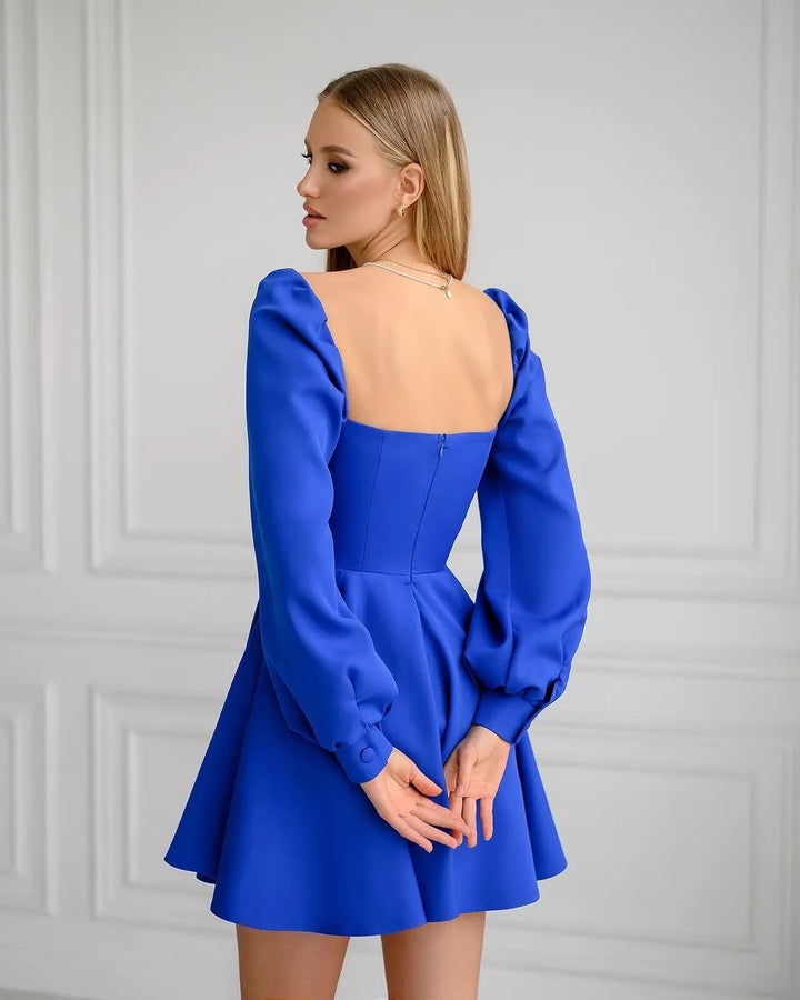 Blue mini dress "Elastic shoulder"