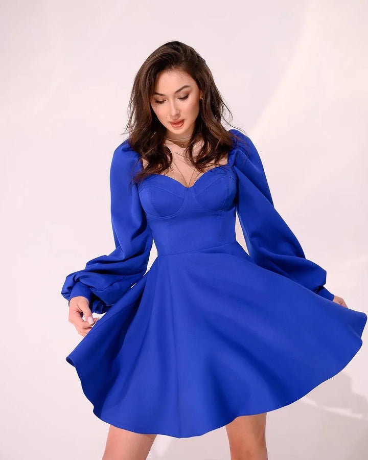 Blue mini dress "Elastic shoulder"