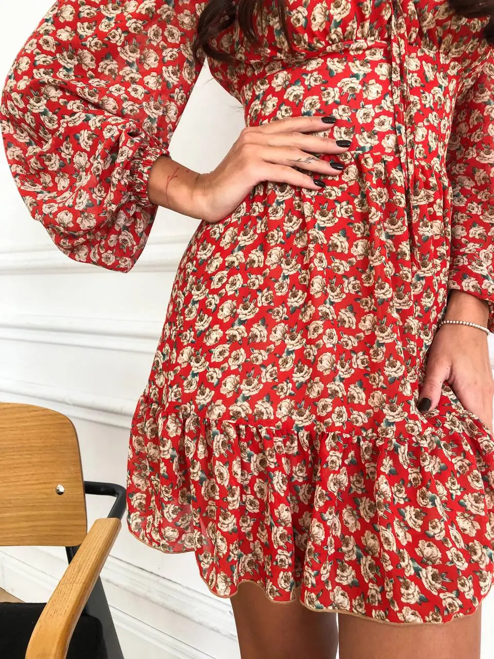 Red floral dress "Collar"