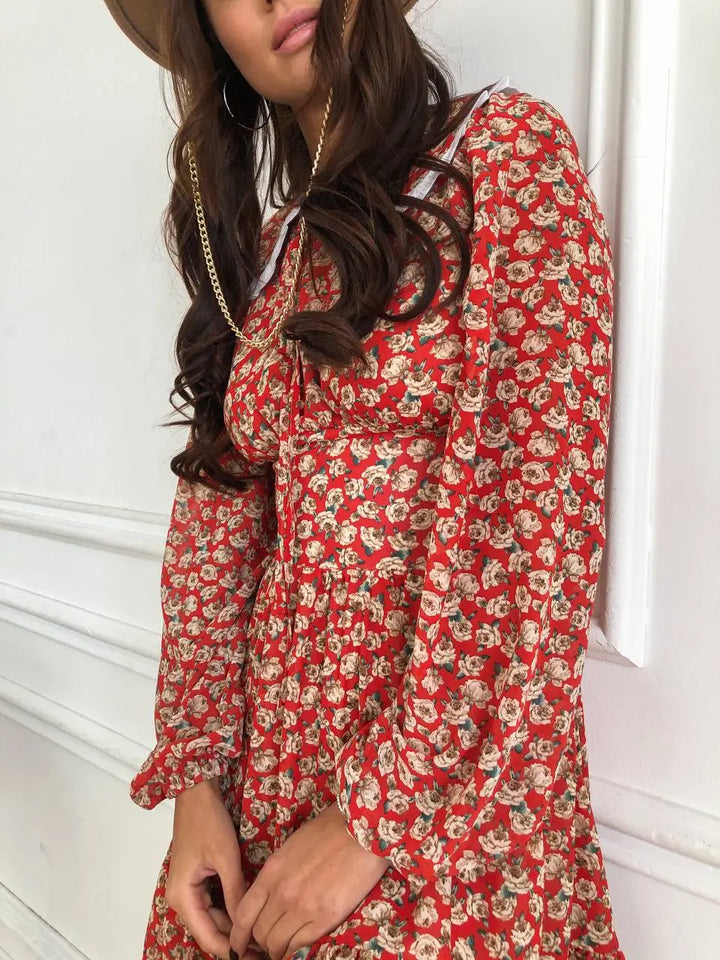 Red floral dress "Collar"
