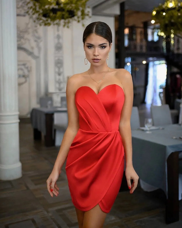 Red mini dress "Luxe satin strapless"