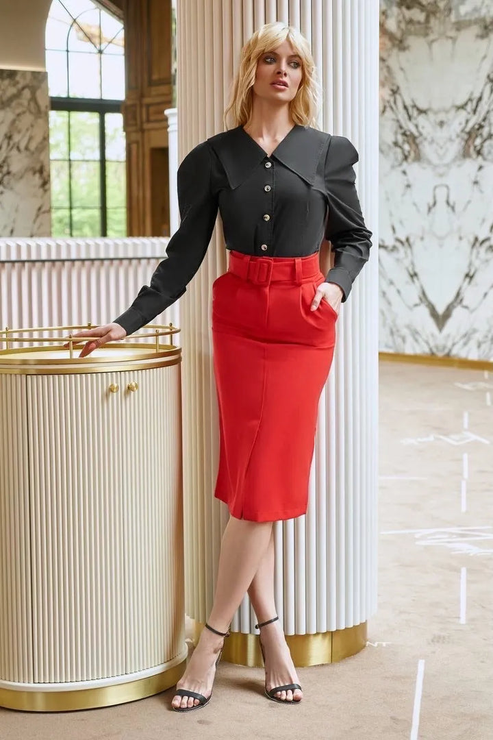 Red midi skirt "Belted"