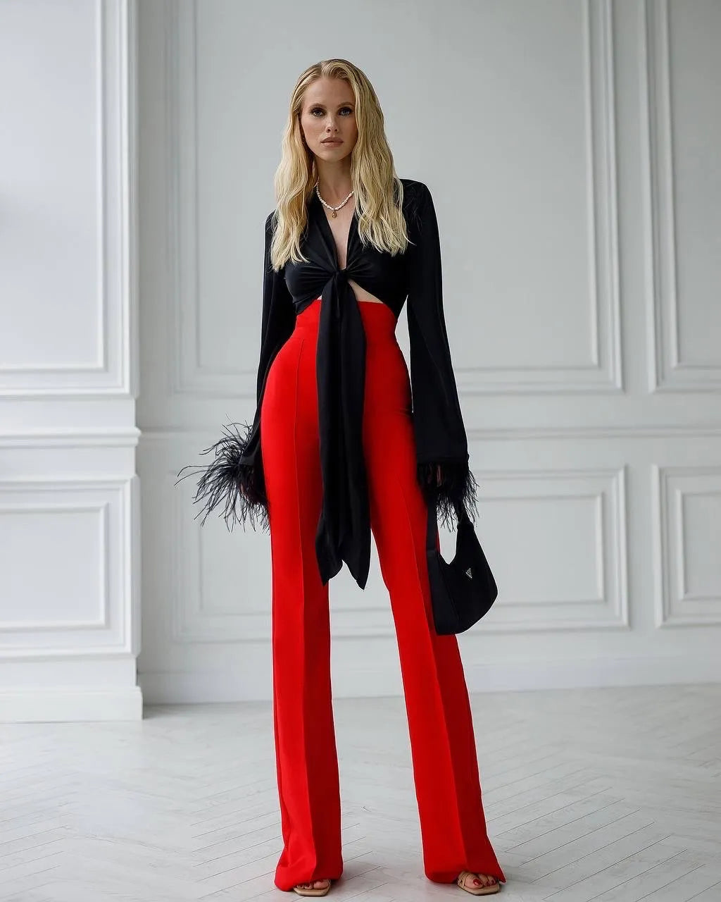 Red trousers "High waist flares"