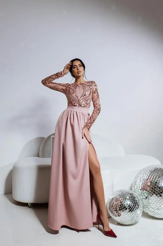 Split maxi dress "Pink sequin"