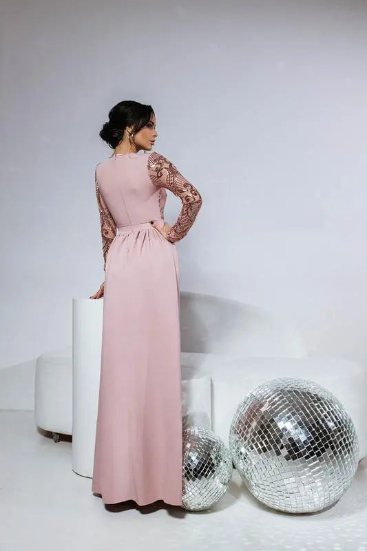 Split maxi dress "Pink sequin"