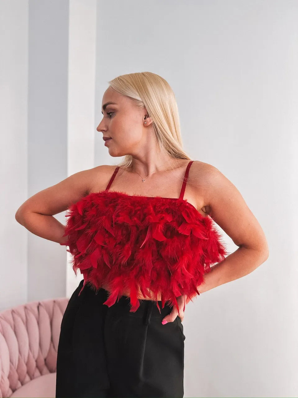 Red feather crop top „Feather”